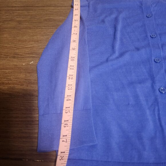 Caslon Crew neck Button Up Cardigan Blue Med- Hole in sleeve - Picture 5 of 10